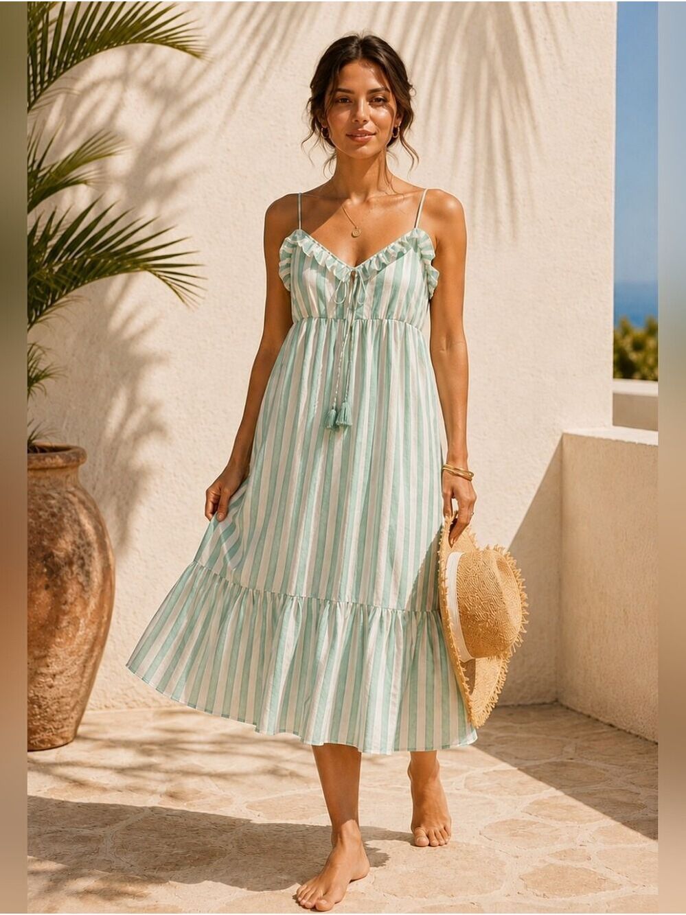 J. CREW RUFFLE TIERED DRESS COVER-UP STRIPE SIZE SMALL ADJUSTABLE STRAPS - Picture 2 of 12